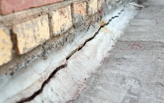 Structural crack in exterior brick wall before foundation crack repair